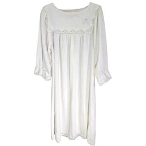 Vintage Victoria's Secret White Cotton Blend‎ Embroidered Lace Trim Nightgown